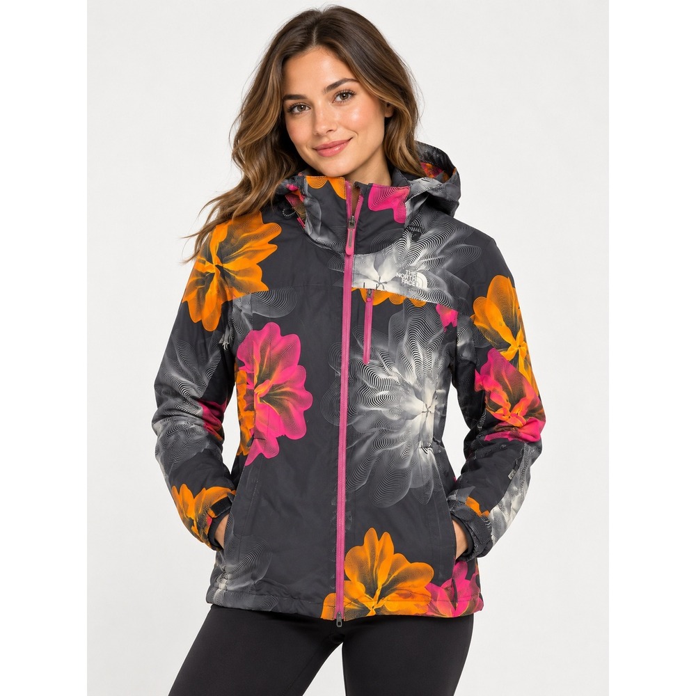 The North Face Snow Cougar HyVent Ski Jacket Women Size Small Black Floral Snow